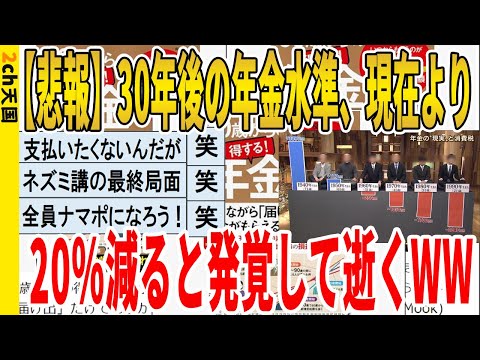 【2ch面白いスレ】【悲報】30年後の年金水準、現在より20％減ると発覚して逝くｗｗｗｗｗｗｗｗｗ　聞き流し/2ch天国