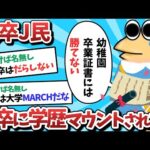 【悲報】保卒J民、幼卒に学歴マウントで負けてしまうｗｗｗ【2ch面白いスレ】【ゆっくり解説】