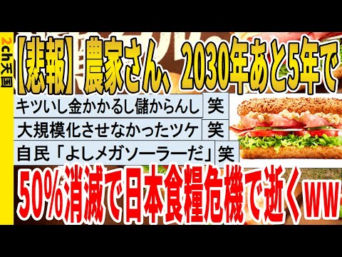 【2ch面白いスレ】【悲報】農家さん、2030年あと5年で50％消滅で日本食糧危機で逝くｗｗｗｗｗｗｗｗｗｗｗ　聞き流し/2ch天国